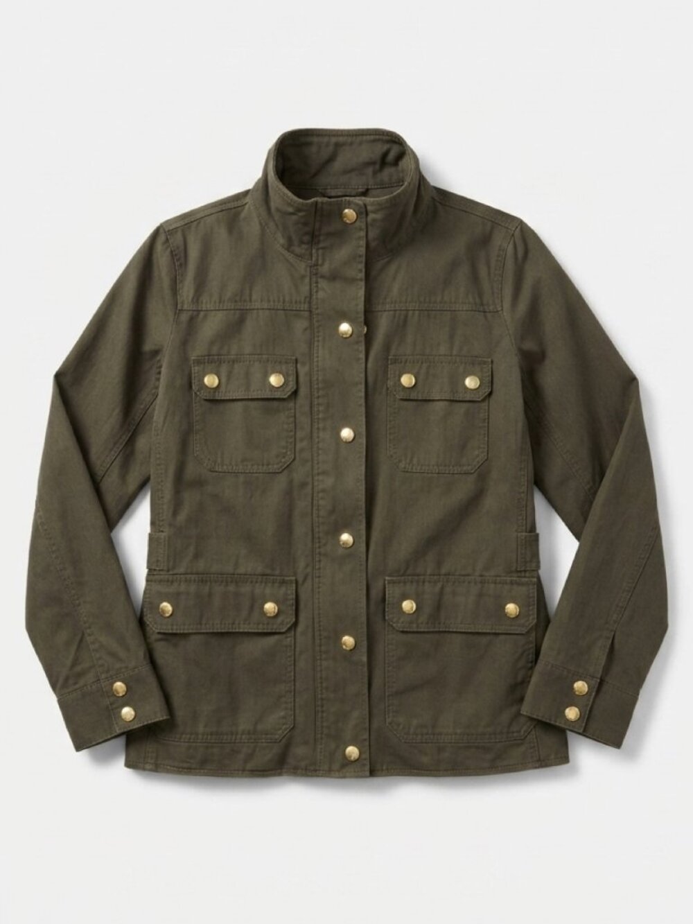 J.Crew Olive Green Utility Field Jacket Gold Hardware Full Zip SM